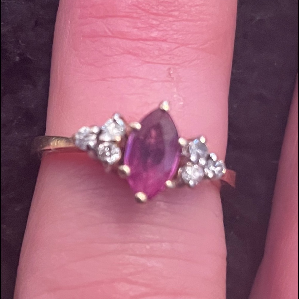 Marquis Ruby Flanked by diamonds ring - Picture 1 of 15
